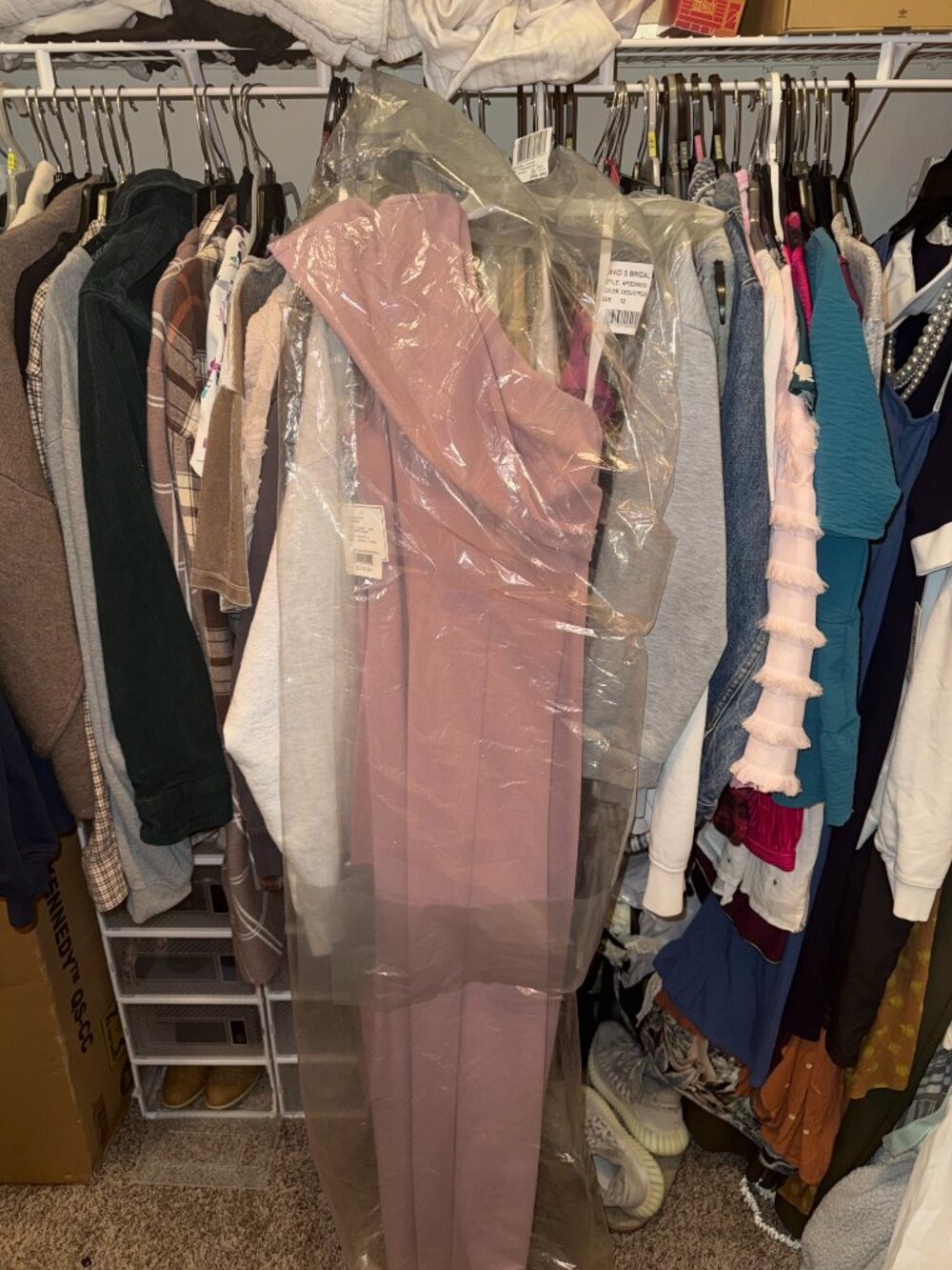 David's Bridal Off Shoulder Dress Size 12 in Dusty Rose